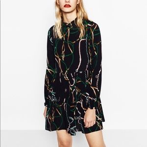 ZARA navy blue printed mini dress.